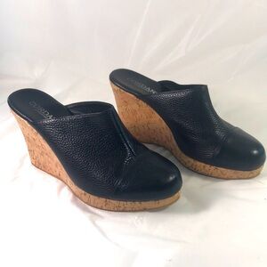 Cordani Calzature Women’s Black Pebbled Leather Slip On Cork Wedge Mules